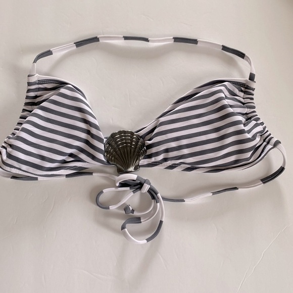 Hobie Gray and white stripped bandeau halter bikini TOP ONLY, Size M - Picture 2 of 7
